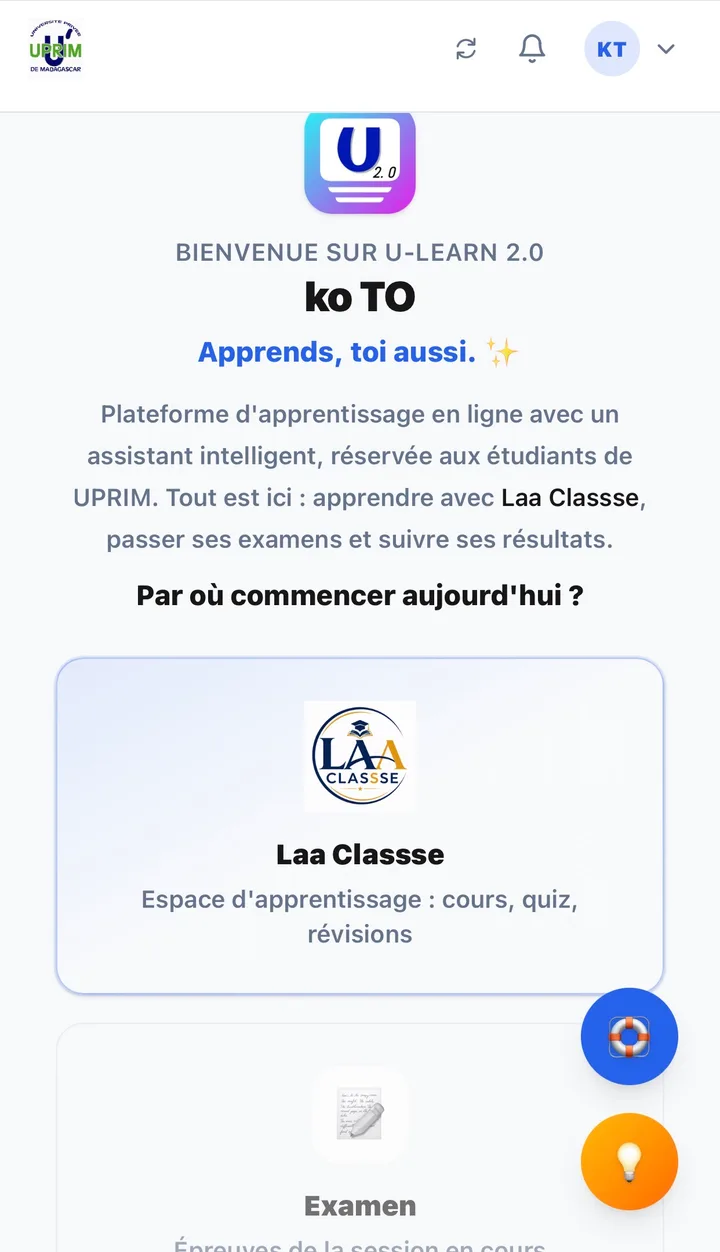 Écran d’accueil : choisir entre Laa Classse et Examen